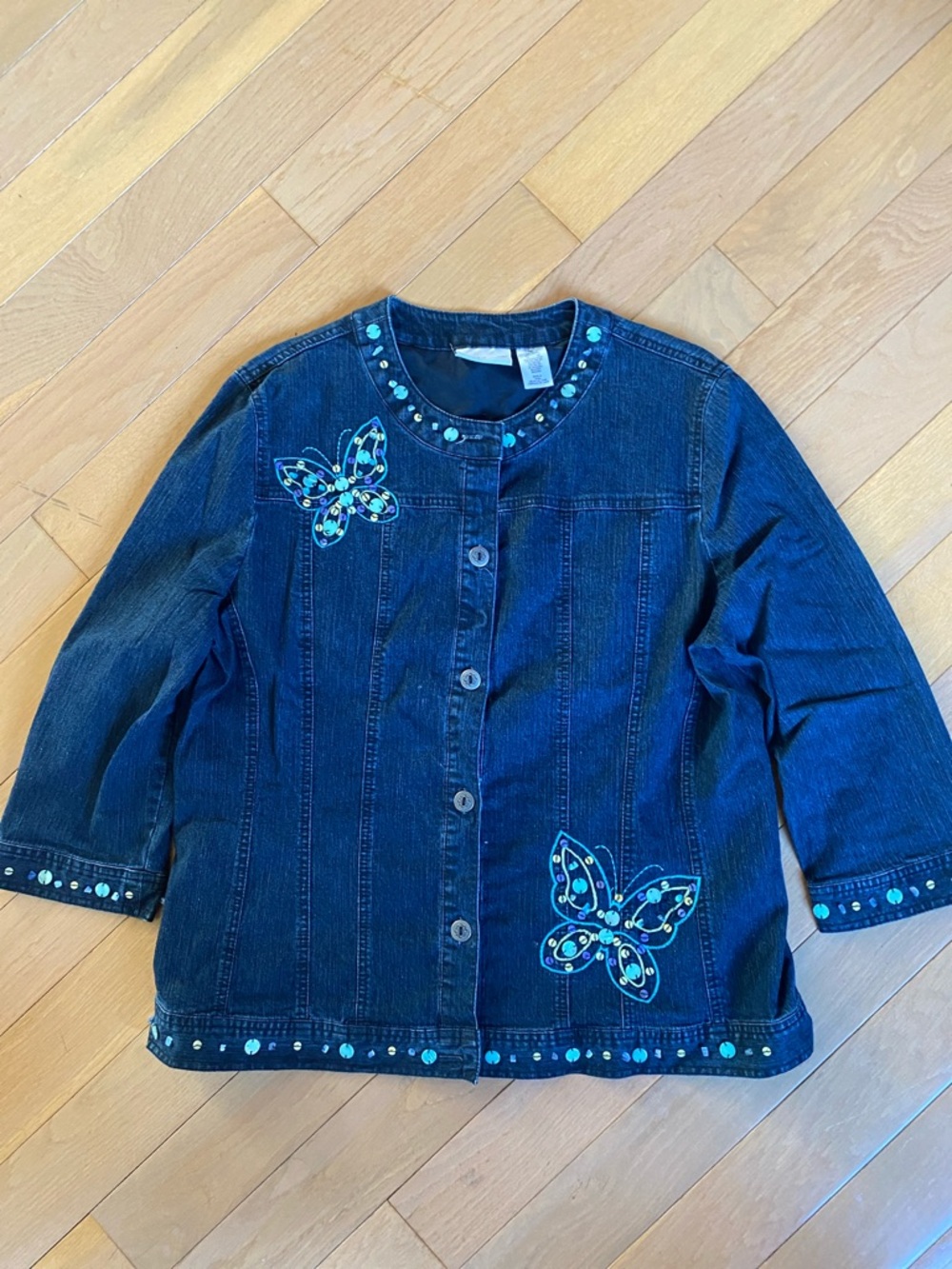 Alfred Dunner Blue Denim Jacket with Sequin Butterflies